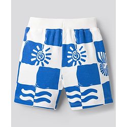 Bonfino Cotton Knit Half Sleeves Co-ords Short Night Suit With Tree Print - White & Blue