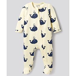 Bonfino 100% Cotton Knit Striped & Sea Life Printed Full Sleeves Sleepsuits Pack of 2 - Multicolour