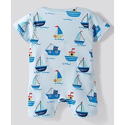 Bonfino 100% Cotton Knit Nautical Theme Printed Half Sleeve Front Open Rompers Pack Of 3 - White Light Blue & Cream