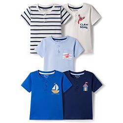 Bonfino Cotton Knit Half Sleeves T-Shirt With Stripes Pack Of 5 - Multicolour