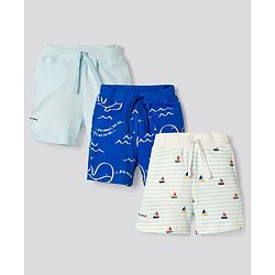 Bonfino 100% Cotton Knit Above Knee Length Tropical Theme Printed & Striped Shorts Pack of 3 - Multicolor