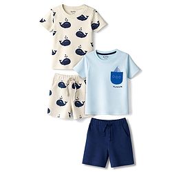 Bonfino 100% Cotton Knit Half Sleeves Shorts Night Suits With Boat & Whale Print Pack of 2 - Multicolor