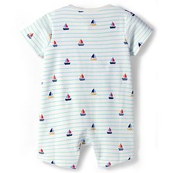 Bonfino 100% Cotton Knit Half Sleeves Boat Printed & Striped Front Open Rompers Pack Of 2 - Multicolor
