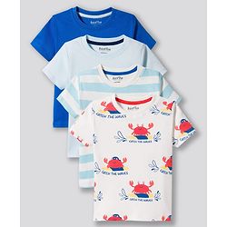 Bonfino 100% Cotton Knit Half Sleeves T-Shirts With Sea Life Print Pack Of 4 - Multicolor