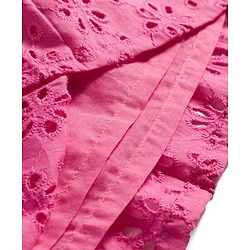 Bonfino 100% Cotton Woven Half Sleeves Solid Schiffli Dress with Scalloped Collar - Pink