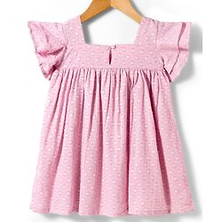 Bonfino 100% Cotton Dobby Woven Half Sleeves  Textured Frock with Crochet Detailing - Pink