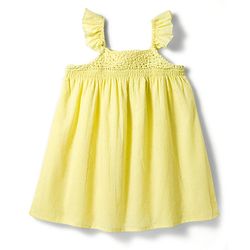 Bonfino 100% Cotton Dobby Woven Sleeveless A Line Dress With Crochet Lace at Yoke - Yellow