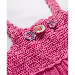 Bonfino 100% Cotton Double Gauze Starppy Dress with Crochet Yoke Detail - Pink