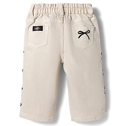 Bonfino Woven Full Length Washed Culotte Jeans With Bow Embroidery - Off White