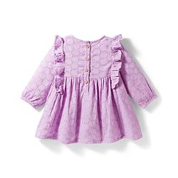 Bonfino Cotton Lyocell Woven Full Sleeves Dress Schiffli with Ruffles Detailing - Lilac