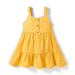 Bonfino Woven Sleeveless A-Line Schiffli Dress - Yellow