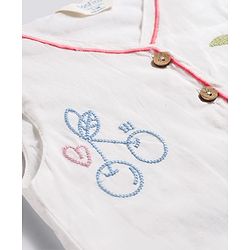 Bonfino 100% Cotton Woven Sleeveless Top & Shorts Set With Rickrack Lace & Fruit Embroidery - White