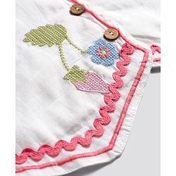 Bonfino 100% Cotton Woven Sleeveless Top & Shorts Set With Rickrack Lace & Fruit Embroidery - White