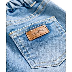 Bonfino Woven Washed Full Length Balloon Fit Jeans With Front Shifted Seam - Light Blue