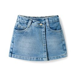 Bonfino Woven Knee Length Washed Denim Skort - Blue