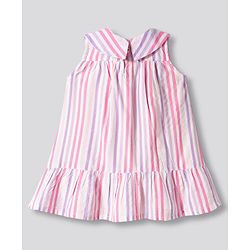 Bonfino Cotton Woven Sleeveless Dress With Stripes & Ruffled Collar - Multicolour