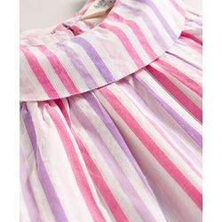 Bonfino Cotton Woven Sleeveless Dress With Stripes & Ruffled Collar - Multicolour
