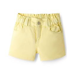 Bonfino Woven Overdyed Wash Shorts with Peper Bag Waistband - Yellow