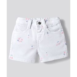 Bonfino Woven Above Knee Length Floral Printed High-Waist Bermuda Shorts - White