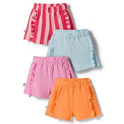 Bonfino 100% Cotton Knit Striped Shorts with Frill Detailing Pack of 4 - Multicolor