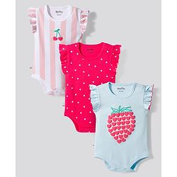Bonfino 100% Cotton Knit Frill Sleeves Onesies with Heart Print Pack of 3 - Multicolor