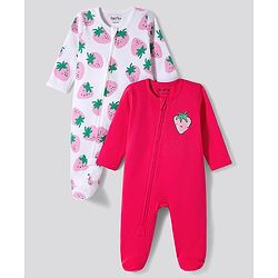 Bonfino 100% Cotton Knit Full Sleeves Sleep Suits with Strawberry Print Pack of 2 - Multicolor