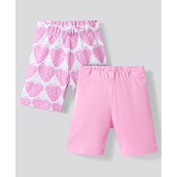 Bonfino 100% Cotton Knit Knee Length Strawberry Printed Shorts Pack of 2 - Pink