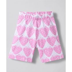 Bonfino 100% Cotton Knit Knee Length Strawberry Printed Shorts Pack of 2 - Pink