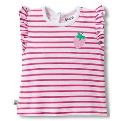 Bonfino 100% Cotton Knit Frill Sleeves Striped T-Shirts with Floral Print Pack of 3 - Multicolor