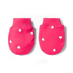 Bonfino 100% Cotton Knit Cap Mittens & Booties With Heart Print Dark Pink - Diameter 10.5 cm