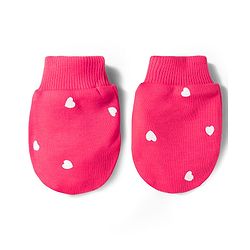 Bonfino 100% Cotton Knit Cap Mittens & Booties With Heart Print Dark Pink - Diameter 10.5 cm