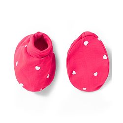 Bonfino 100% Cotton Knit Cap Mittens & Booties With Heart Print Dark Pink - Diameter 10.5 cm
