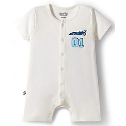 Bonfino 100% Cotton Knit Half Sleeve Car Printed Front Open Rompers Pack Of 2 - White