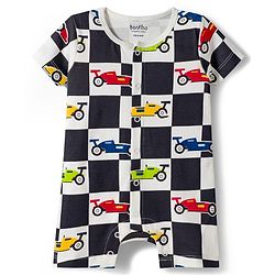 Bonfino 100% Cotton Knit Half Sleeve Car Printed Front Open Rompers Pack Of 2 - White