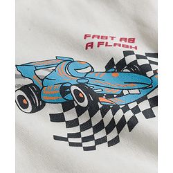 Bonfino 100% Cotton Knit Drop Shoulder Half Sleeves Oversized Hooded T-Shirt & Cargo Shorts Set with Racing Print - Light Blue & White