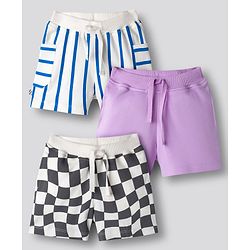 Bonfino 100% Cotton Knit Above Knee Length Shorts with Stripes Pack of 3 - White & Lavender