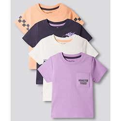 Bonfino 100% Cotton Half Sleeves T-Shirts With Car Print Pack Of 4 - Multicolor