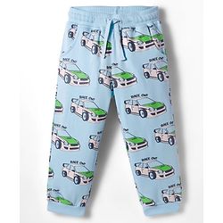 Bonfino 100% Cotton Knit Full Length Track Pant With Cargo Pocket & Vehicle Print Pack Of 2 - Navy Blue & Light Blue