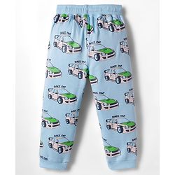Bonfino 100% Cotton Knit Full Length Track Pant With Cargo Pocket & Vehicle Print Pack Of 2 - Navy Blue & Light Blue