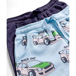 Bonfino 100% Cotton Knit Full Length Track Pant With Cargo Pocket & Vehicle Print Pack Of 2 - Navy Blue & Light Blue