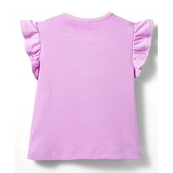 Bonfino 100% Cotton Knit Frill Sleeves T-Shirt & Shorts Set with Sequin Detailing & Kitty Print - Purple