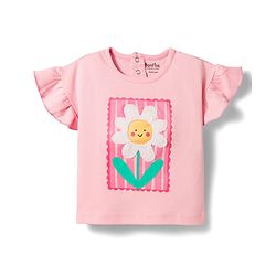 Bonfino 100% Cotton Knit Half Flutter Sleeves T-Shirt & Shorts Set With Floral Embroidery - Light Pink
