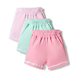 Bonfino 100% Cotton Knit Shorts with Ricrac Lace Detailing Pack of 3 - Multicolor
