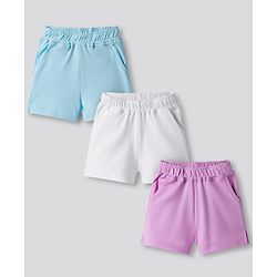 Bonfino 100% Cotton Knit Solid Shorts Pack of 3 - Purple Light Blue & White