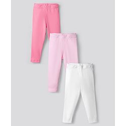 Bonfino 100% Cotton Knit Solid Color Leggings Pack of 3 - White & Pink