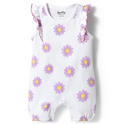 Bonfino 100% Cotton Knit Flutter Sleeves Polka Dots & Floral Printed Rompers Pack of 4 - Pink, White & Peach
