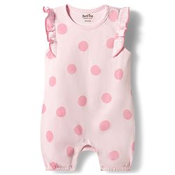Bonfino 100% Cotton Knit Flutter Sleeves Polka Dots & Floral Printed Rompers Pack of 4 - Pink, White & Peach