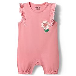 Bonfino 100% Cotton Knit Flutter Sleeves Polka Dots & Floral Printed Rompers Pack of 4 - Pink, White & Peach