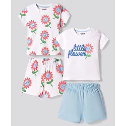 Bonfino 100% Cotton Knit Half Sleeves T-Shirt & Shorts Co-ord Sets With Floral Print Pack of 2 - Multicolor