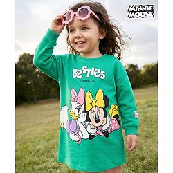 Bonfino Disney 100% Cotton Knit Full Sleeves Oversized Knee Length One Piece Dress With Minnie & Friends Graphics - Green